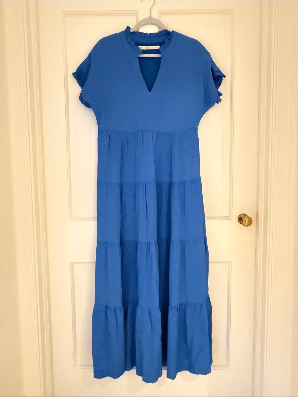 Marie Oliver Cobalt Tiered Maxi Dress with Notch Neck